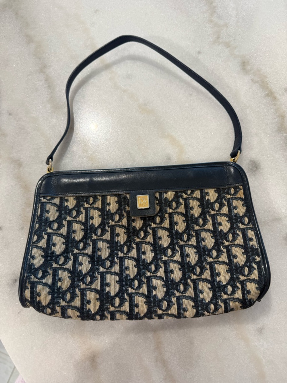 Vintage Dior Navy Canvas Shoulder Bag
